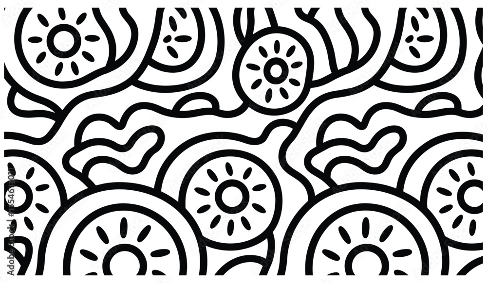 Poster bold black and white abstract pattern with circular and wavy elements