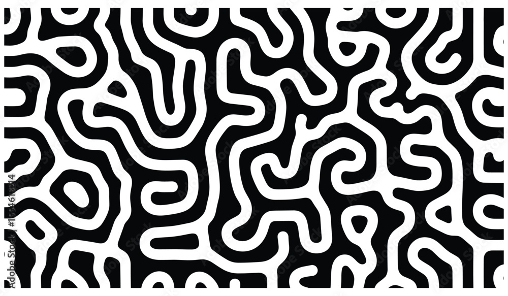 Poster black and white turing pattern background with abstract organic shapes