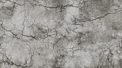 Seamless concrete wall texture with high resolution details and neutral grey tones showing realistic cracks and weathering effects, suitable for 3D renderings and background scenes with PBR materials.