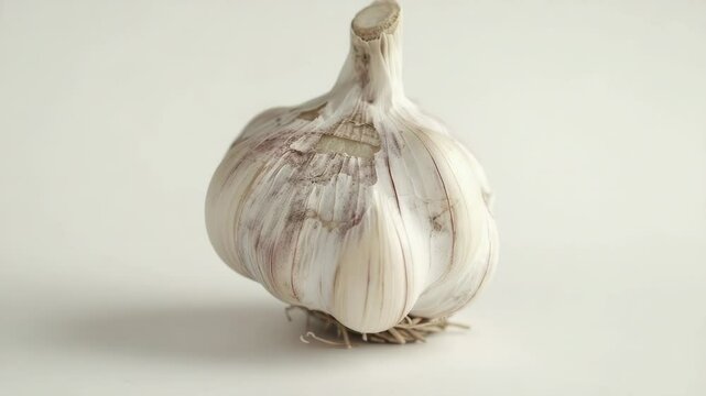 Close-up of a single garlic bulb on a white background, great for food, cooking or kitchen uses