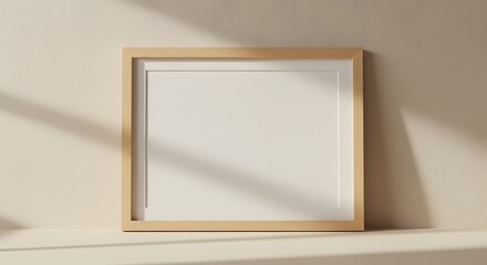 A vintage wooden photo frame, empty and brown, hangs on a gallery wall, a blank border awaiting new art or image