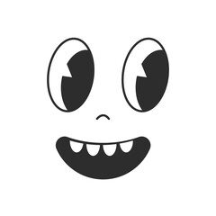 Comic glad face, cartoon retro character of 70s.
