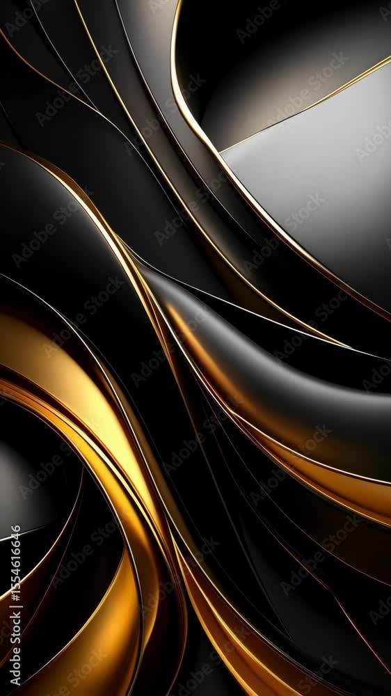 Poster elegant abstract background featuring flowing black shapes accented with gold ribbon-like lines and 