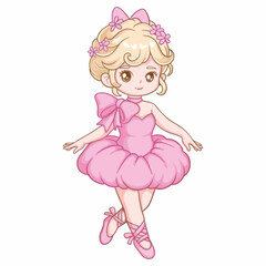 Cute little ballerina in pink dress. Vector illustration.