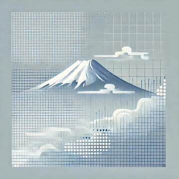 富士山とグリッドが融合する現代的抽象アート