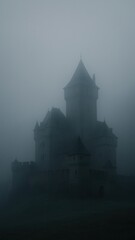 Obraz premium Mysterious foggy medieval castle