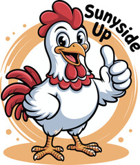Sunrise Rooster Mascot: Cheerful Cartoon Character with Thumbs-Up for Positive Branding