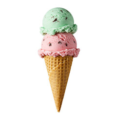 strawberry ice cream cone isolated on white background 