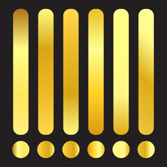 Set of golden metallic gradient swatches and samples for luxurious design applications
