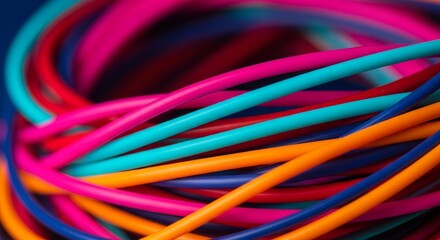 Colorful Tangled Electrical Cables Macro Close Up Vibrant Network Wires