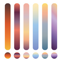 Abstract vertical bars and circles with warm and cool color gradients on a white background
