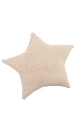 piccolo cuscino ornamentale forma di stella  in stoffa grezza isolato su sfondo bianco o trasparente