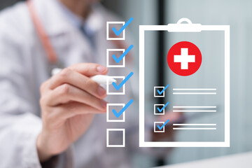 Professional doctor physician holding medical record clipboard diagnosis medicine hospital health...