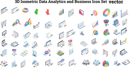 Comprehensive 3D Isometric Data Analytics and Business Icon Set Collection