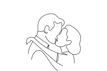 Romantic couple kiss one line minimalist outline vector art
