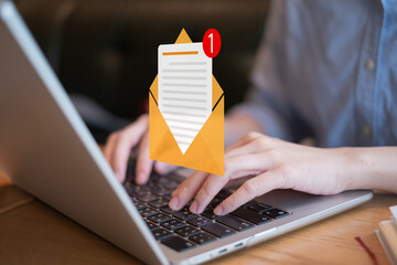 Business man receive send electronic mail email computer laptop smartphone mail marketing business communication technology digital online concept