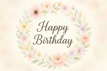 Obraz premium Beautiful Floral Wreath for Birthday Celebration with Happy Birthday Text