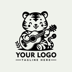 Cute tiger playing a guitar, a playful logo design.