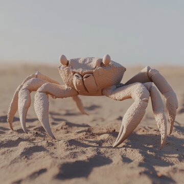 A 3D crab scuttling across the ocean floor, with detailed claws and shell 