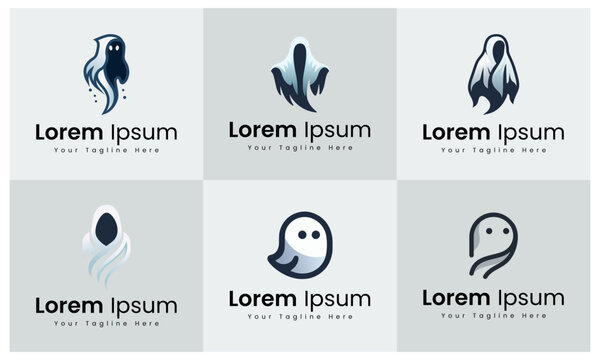Collection of modern and creative ghost logos for branding and design projects featuring various styles and color gradients