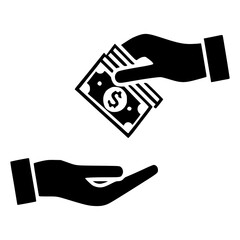 Money transaction icon, hand giving dollar cash to another hand, financial exchange, payment symbol, business deal, salary payment, loan repayment, banking services, ecommerce concept