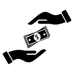 Money transaction icon, hand giving dollar cash to another hand, financial exchange, payment symbol, business deal, salary payment, loan repayment, banking services, ecommerce concept