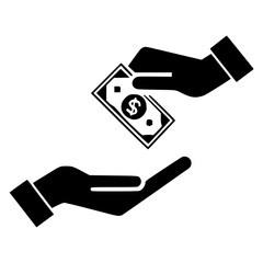 Money transaction icon, hand giving dollar cash to another hand, financial exchange, payment symbol, business deal, salary payment, loan repayment, banking services, ecommerce concept
