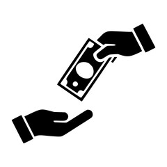 Money transaction icon, hand giving dollar cash to another hand, financial exchange, payment symbol, business deal, salary payment, loan repayment, banking services, ecommerce concept