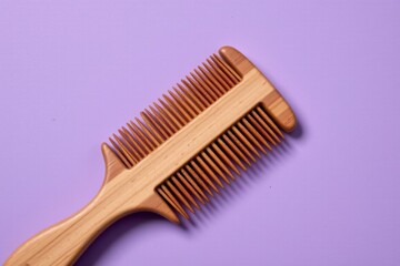 Wooden Hair Comb on Purple Background