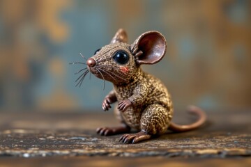 Obraz premium Closeup of a Small Bronze Mouse Figurine on Wooden Surface