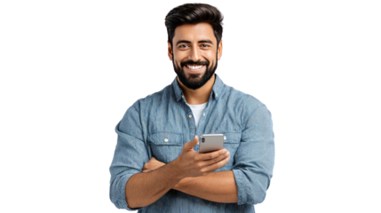 Tech-Savvy Portrait: A confident individual with a warm smile and a modern device. Capturing the essence of connectivity and approachability. 