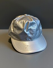 Fototapeta premium Silver Metallic Baseball Cap on Gray Background