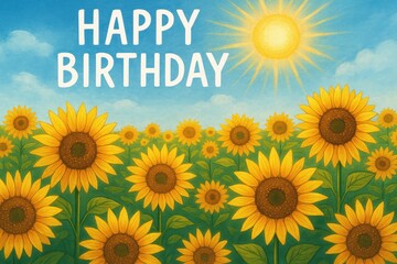 Vibrant Sunflower Birthday Celebration with Happy Birthday Typography