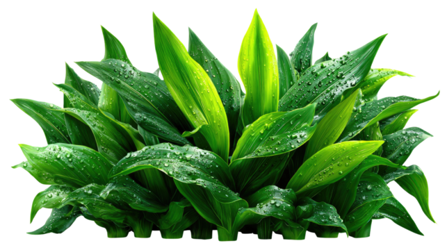 Fresh Green Foliage: A close-up shot of vibrant, healthy green plant leaves. Each leaf glistens with fresh water droplets, highlighting the plant's lushness and vitality.