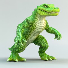 Fototapeta premium green reptile, a dinosaur toy, or an iguana, isolated on white or amidst nature's lush green, its wild eye a striking feature of this creature