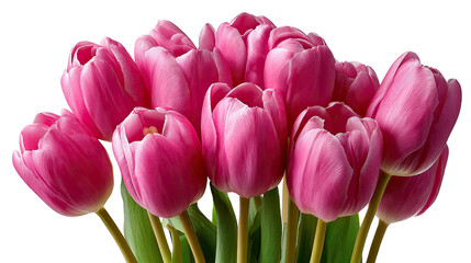 Naklejka premium Vibrant Pink Tulips: A cluster of stunning pink tulips bursts with life and color, their delicate petals beautifully displayed in a bright and airy setting.