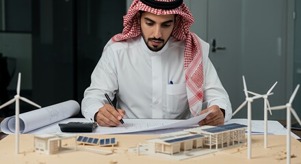 Arab Architect Designing Sustainable Energy Solutions