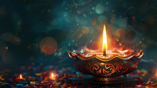A lit candle sits on a table amidst a scattering of colorful confetti