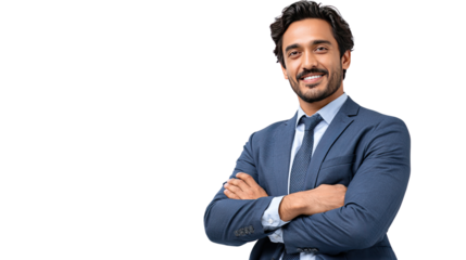 Confident Executive Portrait: A distinguished and confident executive with arms crossed stands ready, embodying professionalism and success in a modern business setting.
