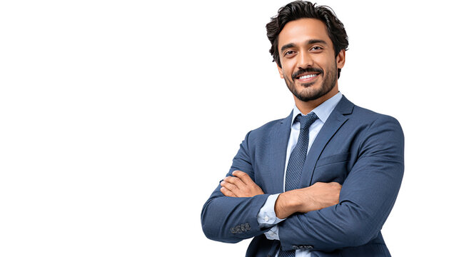 Confident Executive Portrait: A distinguished and confident executive with arms crossed stands ready, embodying professionalism and success in a modern business setting.