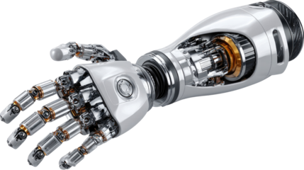 Bionic Arm: A cutting-edge prosthetic arm, featuring a futuristic design with intricate mechanical details, symbolizes the advancements in medical technology and human augmentation. 