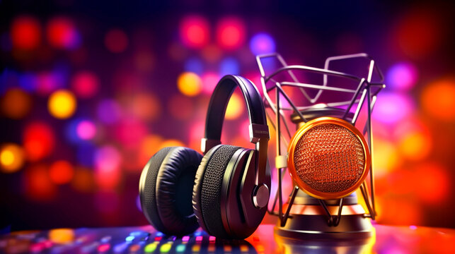 Happy radio day microphone on a black background