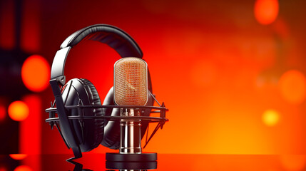 Happy radio day microphone on a black background