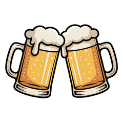Two beer mugs toasting isolated on transparent white background