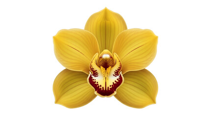 Obraz premium Close-up of a vibrant yellow orchid blossom. Its petals are detailed, showing subtle texture and veins