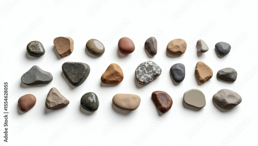 Poster various smooth stones arranged together. this image captures a collection of different rock formatio