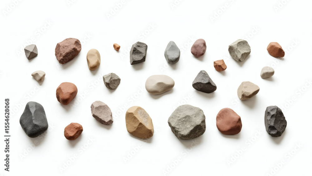 Aufkleber a collection of various shapes and colors of stones against a plain background, creating an aestheti