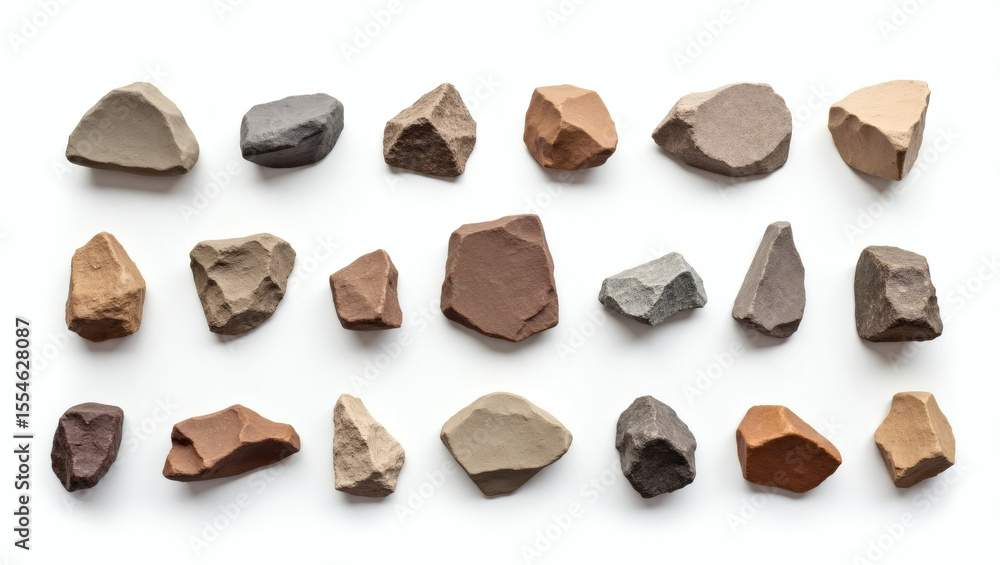 Aufkleber a collection of various stones, each with its own unique shape and texture, arranged on a display