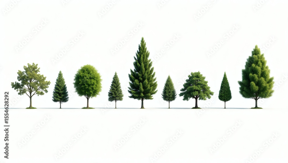 Poster A collection of various trees with a green leaves under a clear sky. The variety of trees adds visual interest