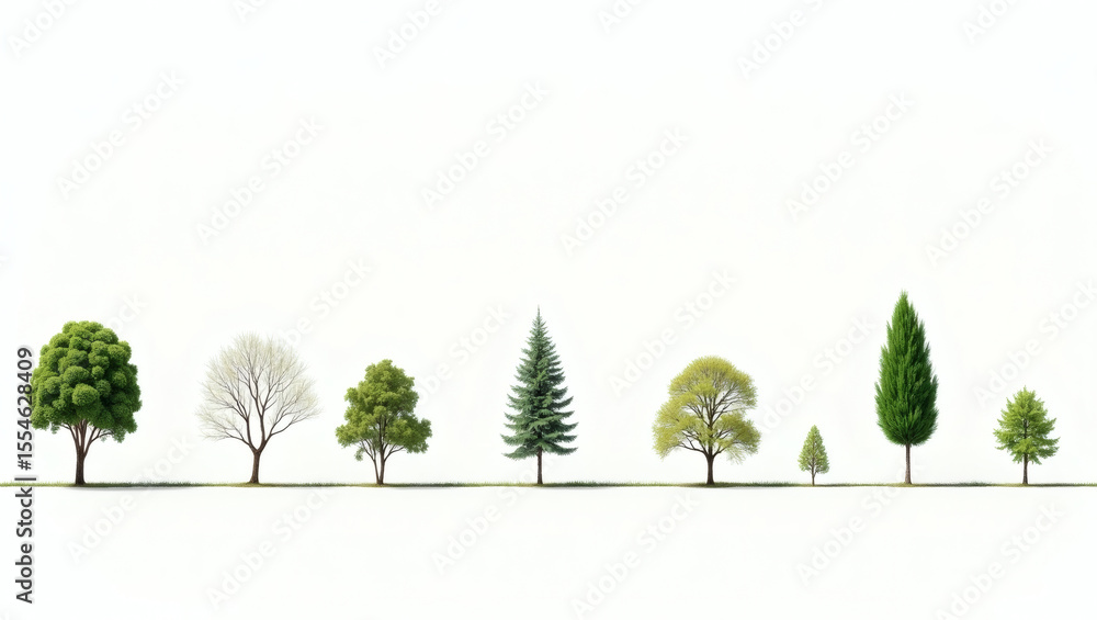 Aufkleber Collection of various tree types isolated on white background